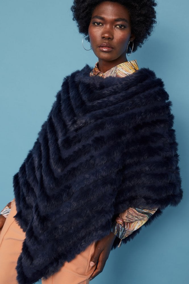 JAYLEY Blue Coney Fur Poncho