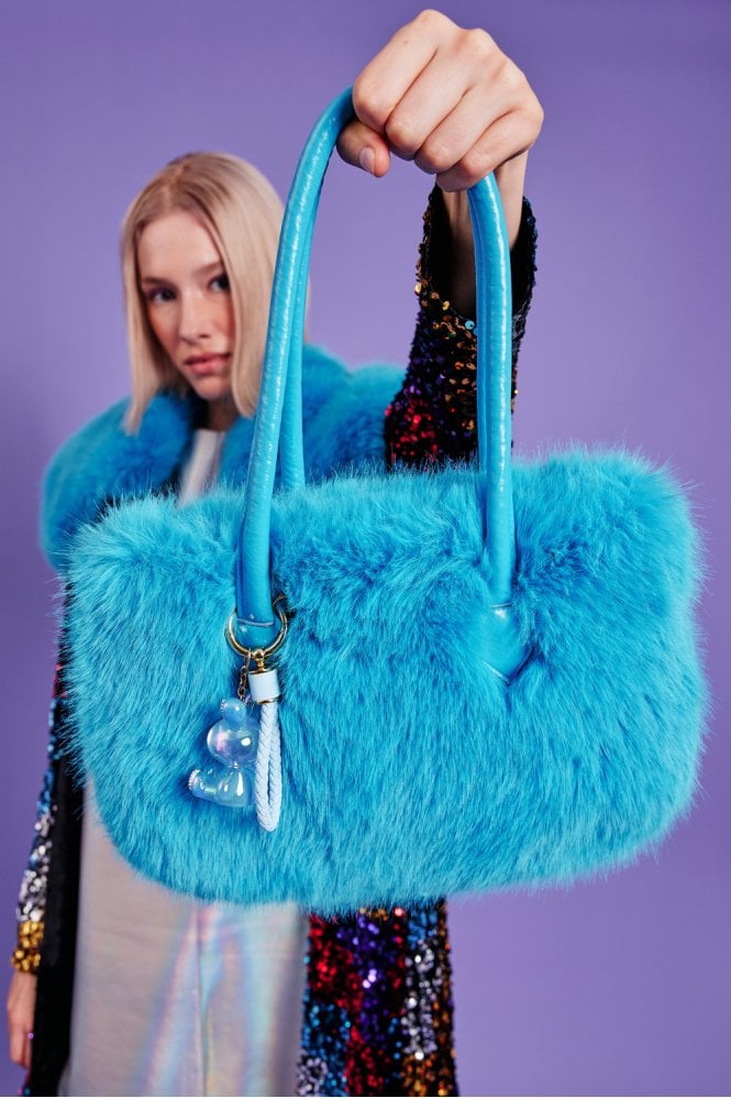 JAYLEY Blue Eco Bamboo Faux Fur Tote Bag