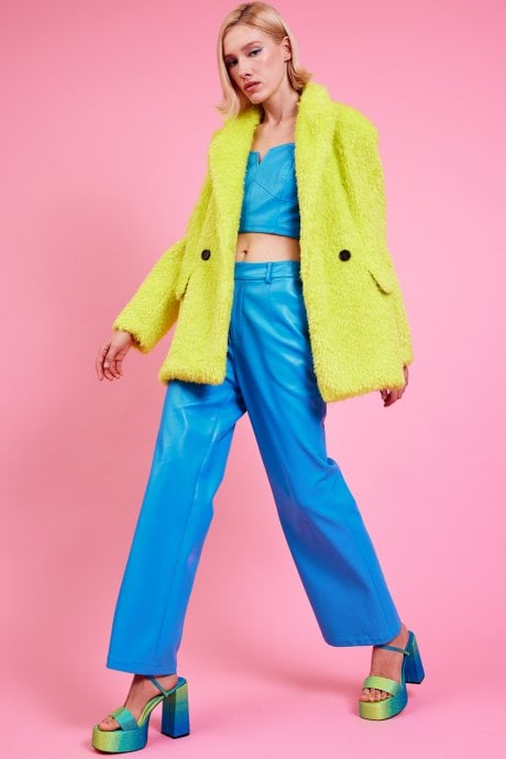 Blue Eco Leather Trousers