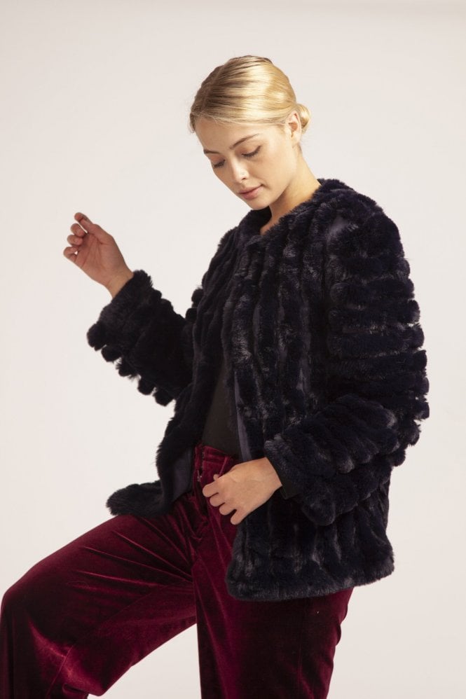 JAYLEY Blue Faux Fur Faux Suede Coat