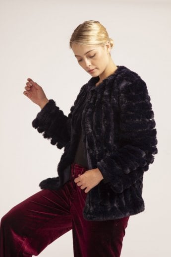 Blue Faux Fur Faux Suede Coat