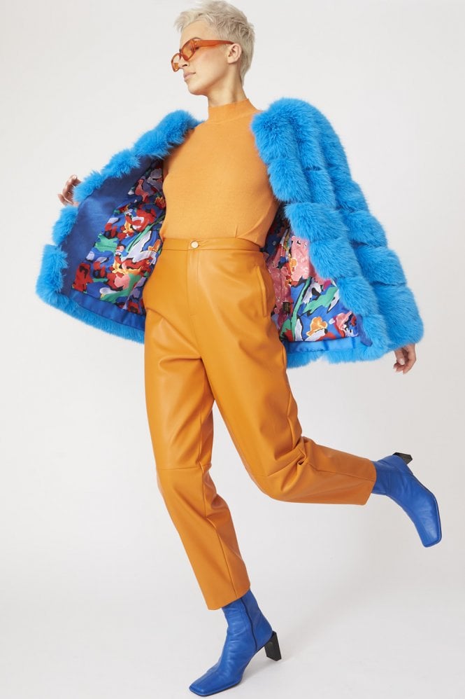 JAYLEY Blue Faux Fur Striped Gaga Coat