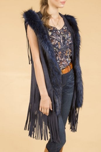 Blue Faux Suede and Faux Fur Gilet | Waistcoat