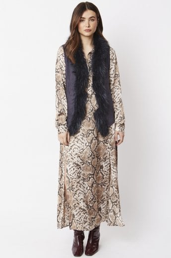 Blue Faux Suede and Fox Fur Gilet