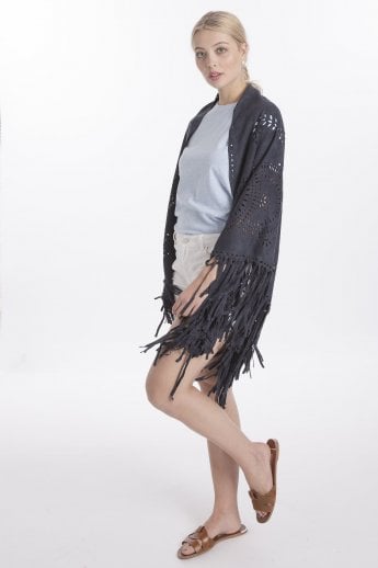 Blue Faux Suede Cape