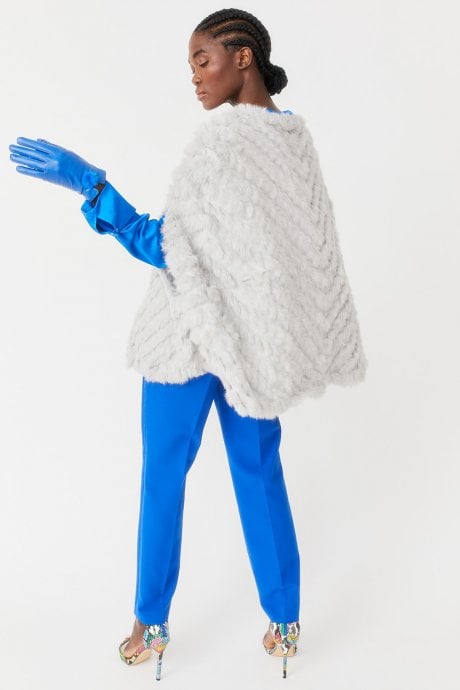 Blue Leather Gloves with Fur Bobble