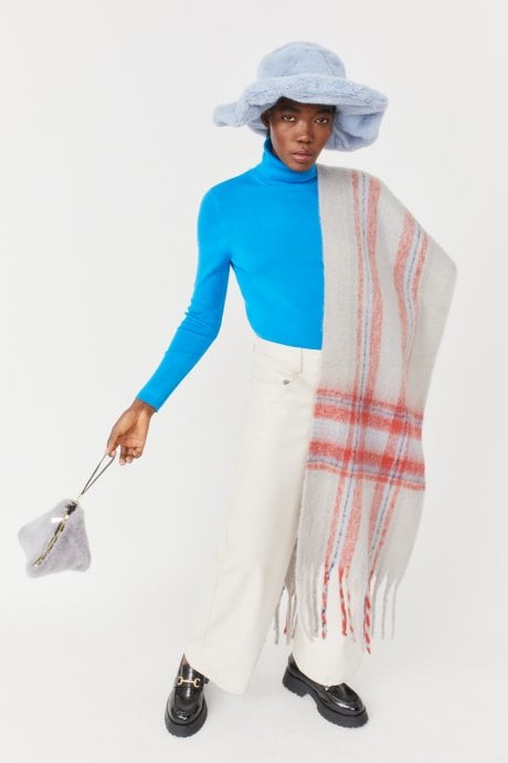 Blue Pyramid Faux Fur Bag