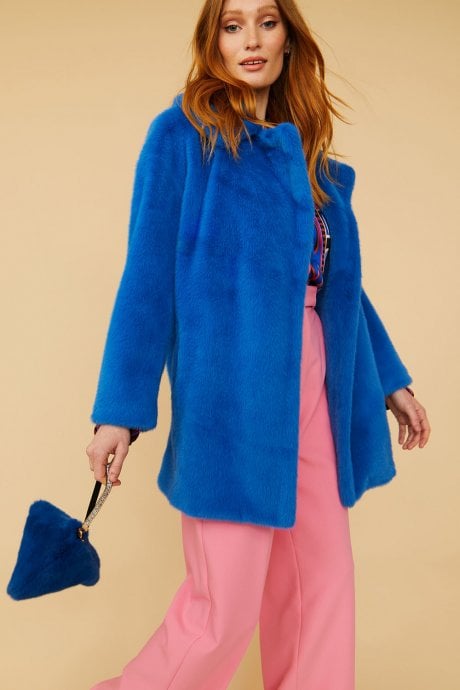 Blue Pyramid Faux Fur Bag