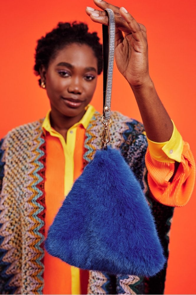 JAYLEY Blue Pyramid Faux Fur Bag