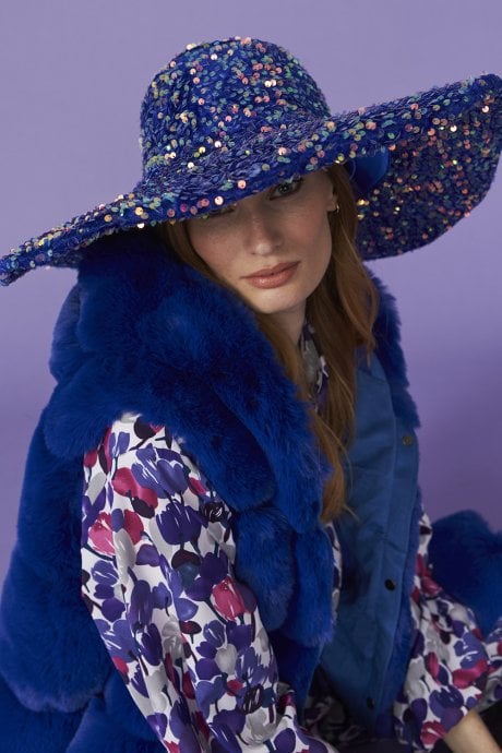 Blue Sequin Handmade Flapper Hat