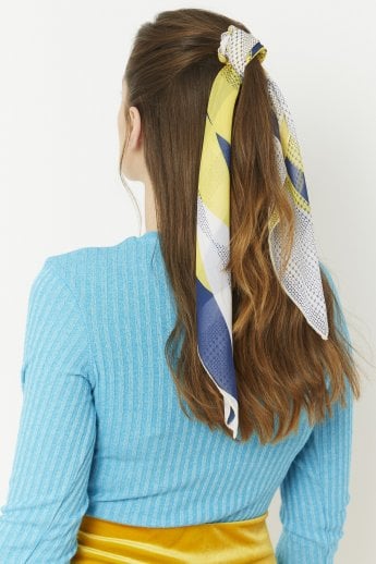 Blue Silk Blend Hair Scarf