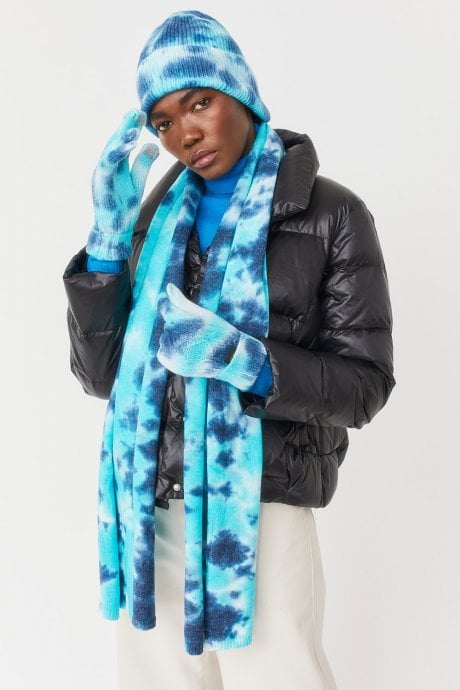 Blue Tie-Dye Cashmere Blend Beanie Hat