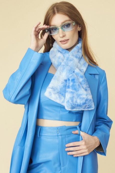 Blue Tie-Dye Faux Fur Scarf