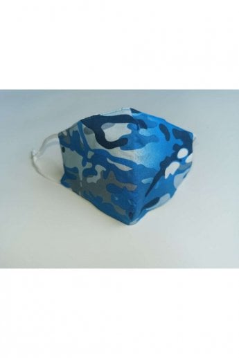 Blue Unisex Camo Cotton Face Mask with Filter Pocket