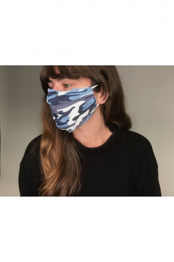 JAYLEY Blue Unisex Reusable Fashion Face Masks in Camouflage