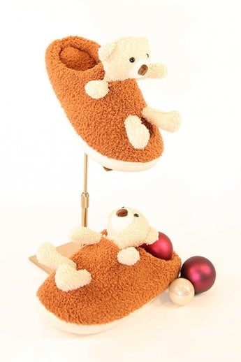 Brown Childrens Faux Fur Slippers