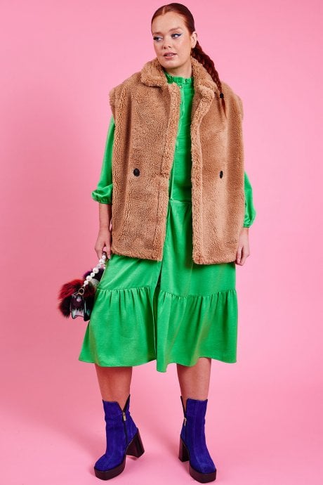 Brown Faux Shearling Midi Gilet