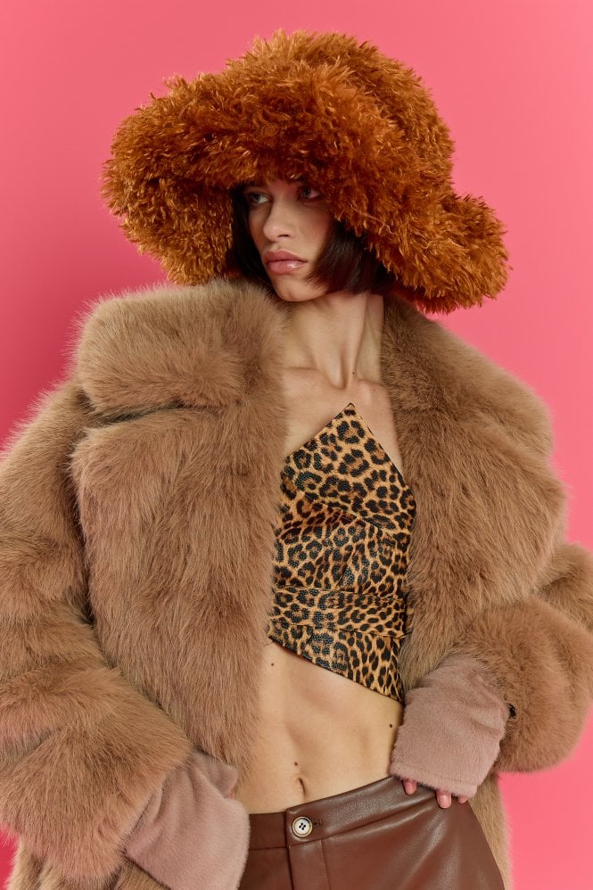 JAYLEY Brown Oversized Bamboo Fur Hat