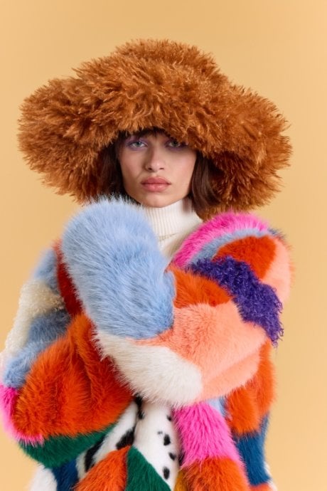 Brown Oversized Bamboo Fur Hat