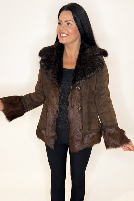 Brown White Fox & Leather Coat