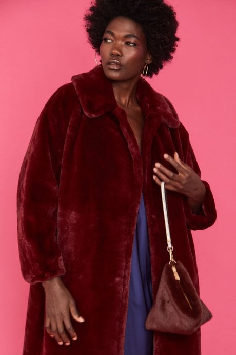 Burgundy Pyramid Faux Fur Bag