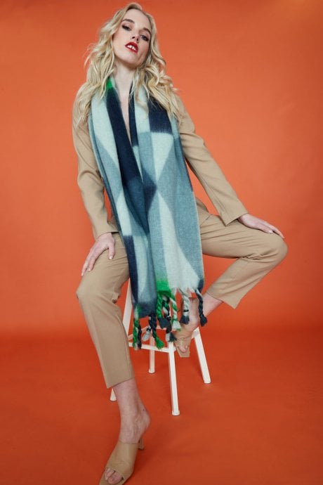 Cashmere Blend Scarf in Blue and Green