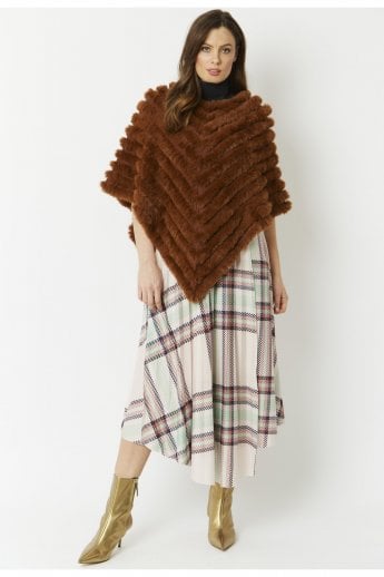 Chocolate Cashmere Blend Faux Fur Poncho