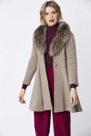 Chocolate Cashmere Coat with Fox Fur Collar