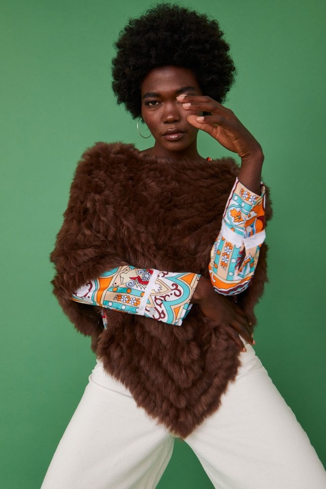 JAYLEY Chocolate Coney Fur Arctic Poncho