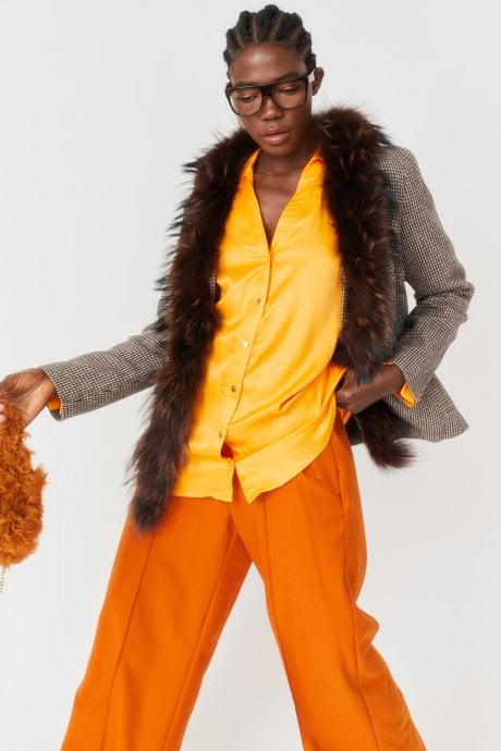 Chocolate Tweed Fox Fur Jacket