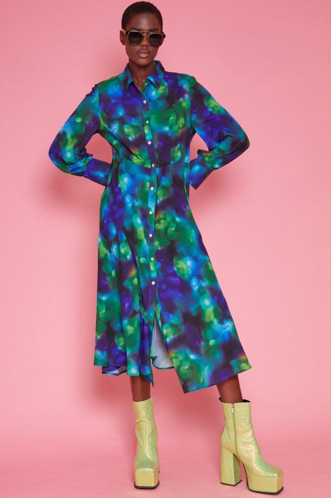 JAYLEY Cleo Silk Blend Shirt Maxi Dress