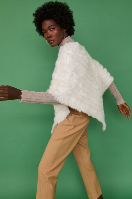 Cream Coney Fur Poncho