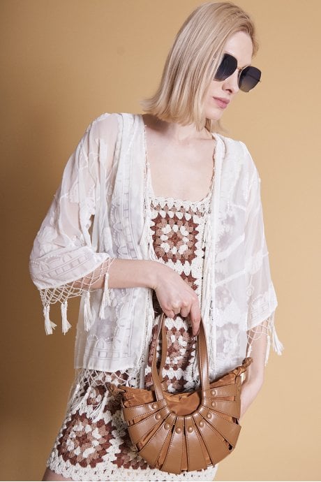 Cream Devore Tasseled Kimono Jacket