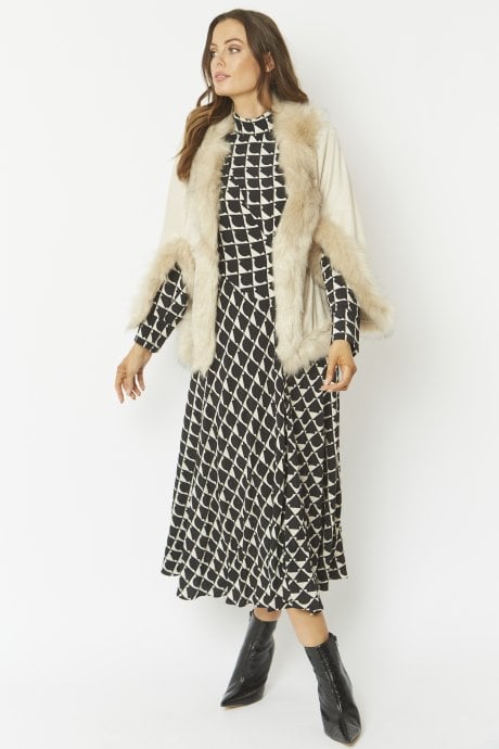 Cream Faux Fur Faux Suede Cape Jacket