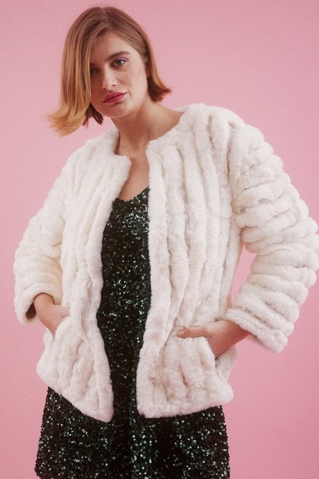 Cream Faux Fur Faux Suede Coat