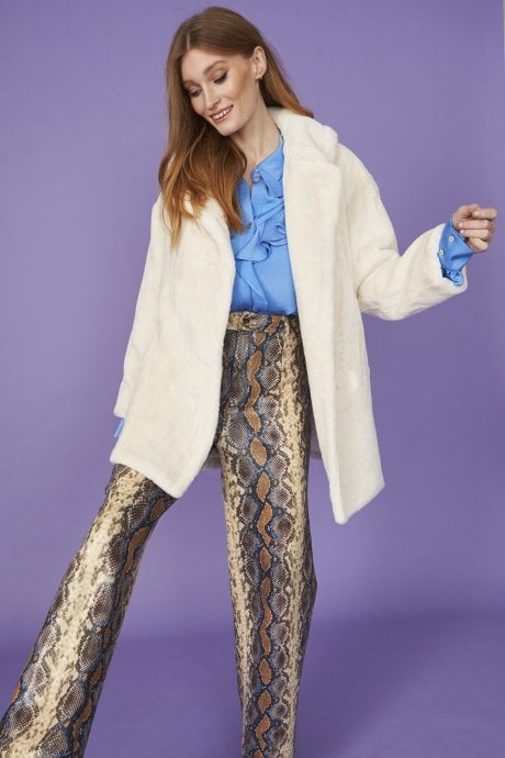 Cream Faux Fur Midi Coat