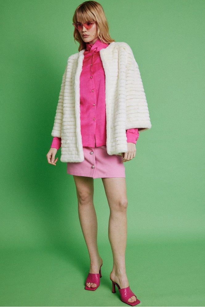 JAYLEY Cream Faux Fur Over-Sized Coat