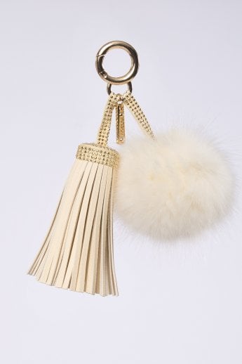 Cream Faux Suede Faux Fur Pom Charm