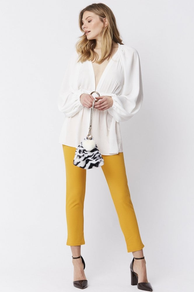 JAYLEY Cream Pyramid Faux Fur Bag