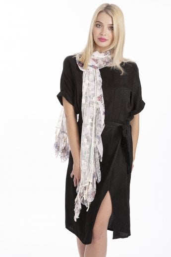 Cream Silk Chiffon and Vintage Lace Butterfly Scarf