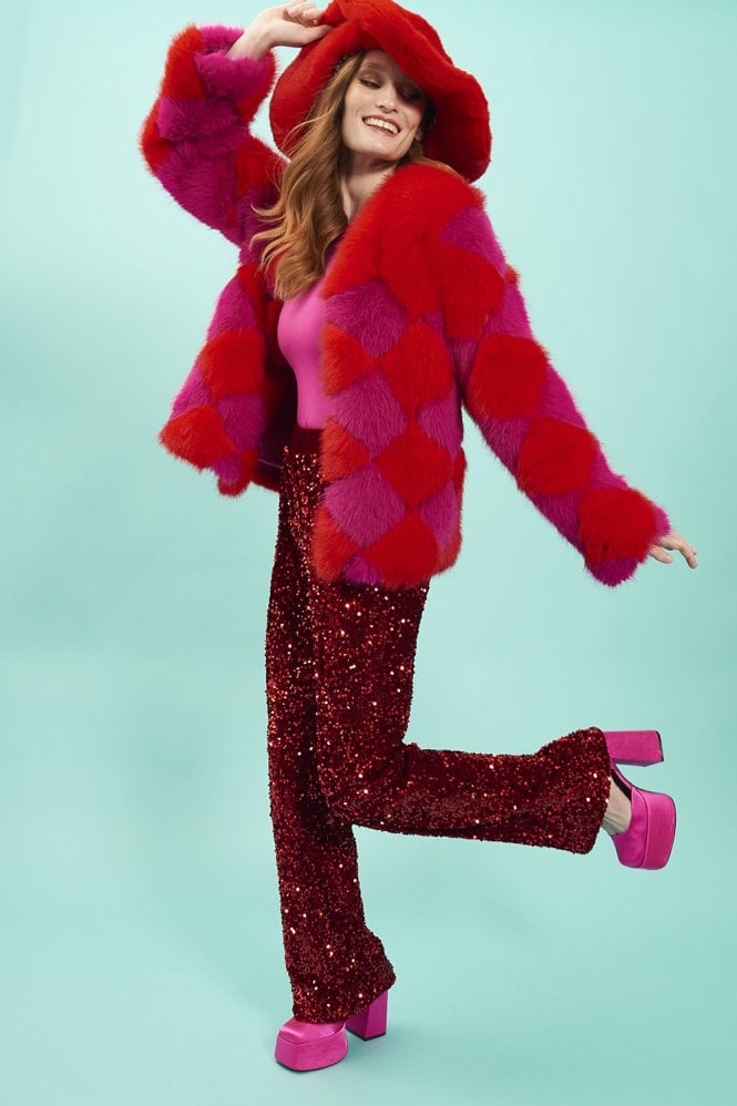 JAYLEY Delilah Diamond Faux Fur Jacket
