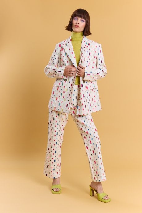 Eco Cotton Denim Geometric Trench Blazer