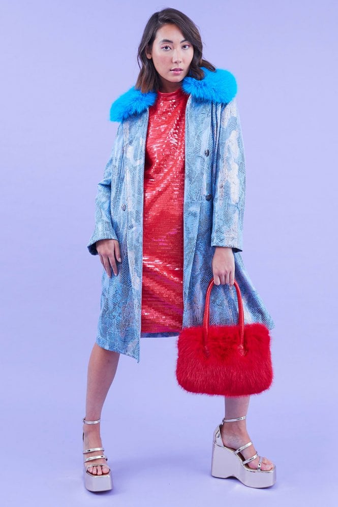 JAYLEY Eco Faux Suede Faux Fur Collar Jacket