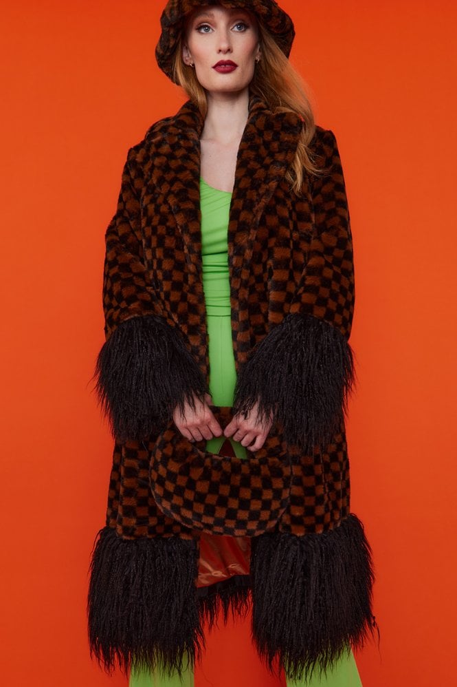 JAYLEY Faux Fur Checkered Brown Bag