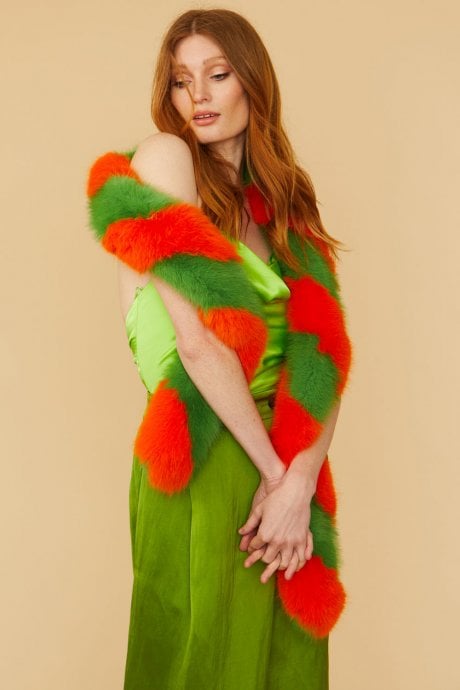 Faux Fur Contrast Barber Twist Scarf