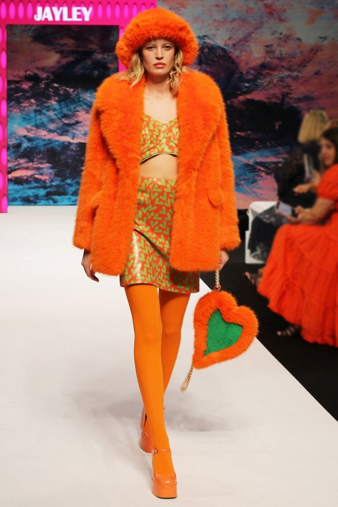 JAYLEY Faux Fur Orange Midi Coat