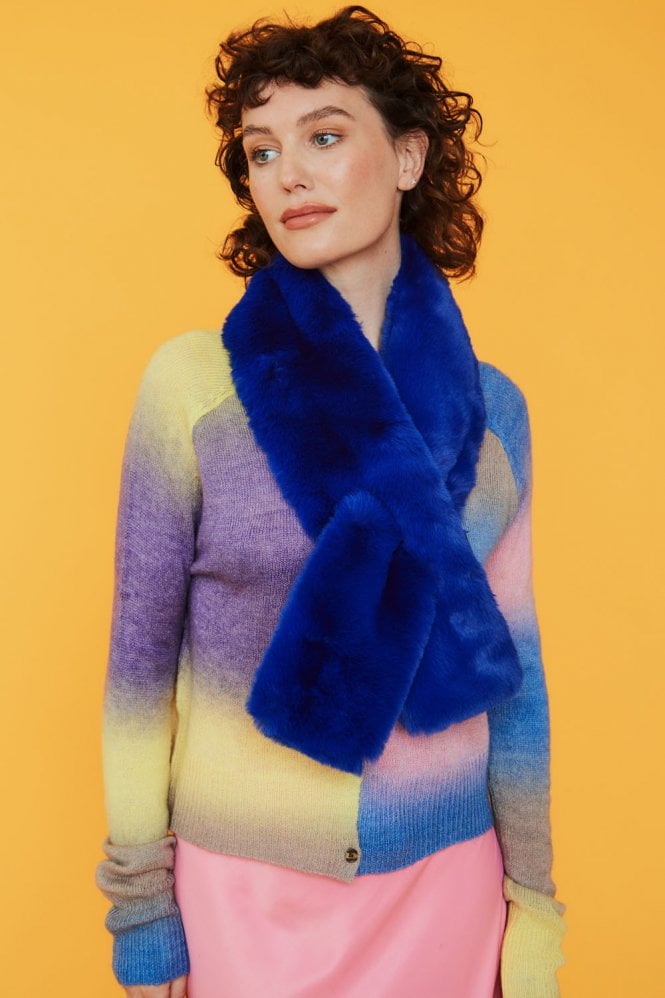 JAYLEY Faux Fur Scarf in Cobalt Blue