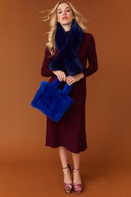 Faux Fur Scarf in Cobalt Blue