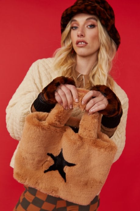 Faux Fur Tote Bag with Star Design