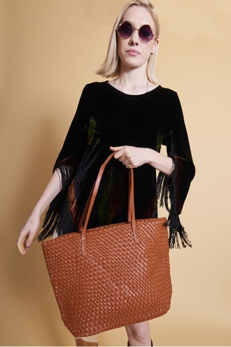 Faux Leather Hand Woven Tote Bag
